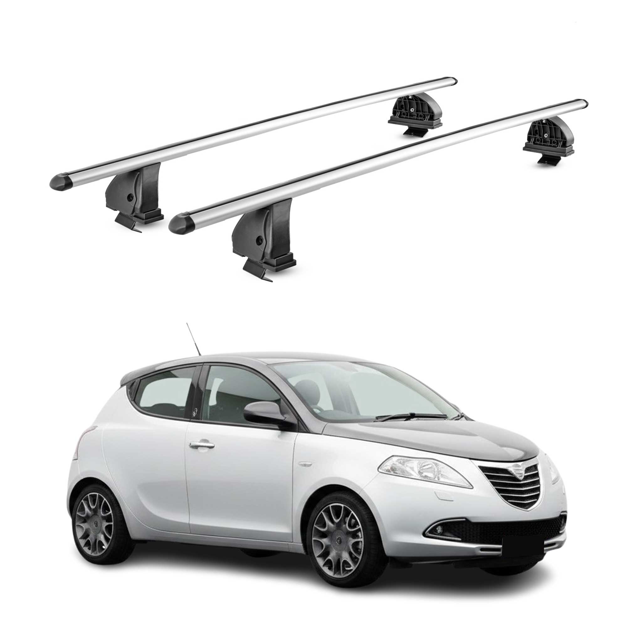 Alu Dachträger für Lancia Ypsilon III 2011-2024 TÜV T-Nut 75 kg 2tlg Silber