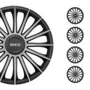 Radkappen Radzierblenden Sparco Treviso 15" Zoll Abdeckung Set Schwarz Silber 4x