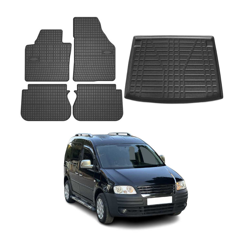 Fußmatten & Kofferraumwanne Set für VW Caddy 2004-2010 Gummi TPE Schwarz 5x