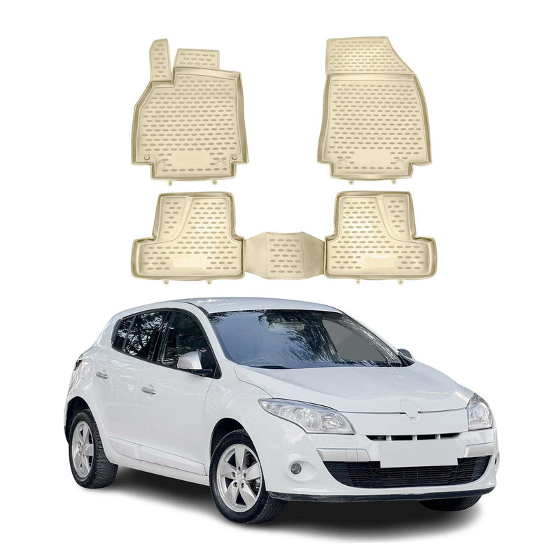 Fußmatten für Renault Megane III 2009-2016 Passform Hoher Gummimatten Beige 4x