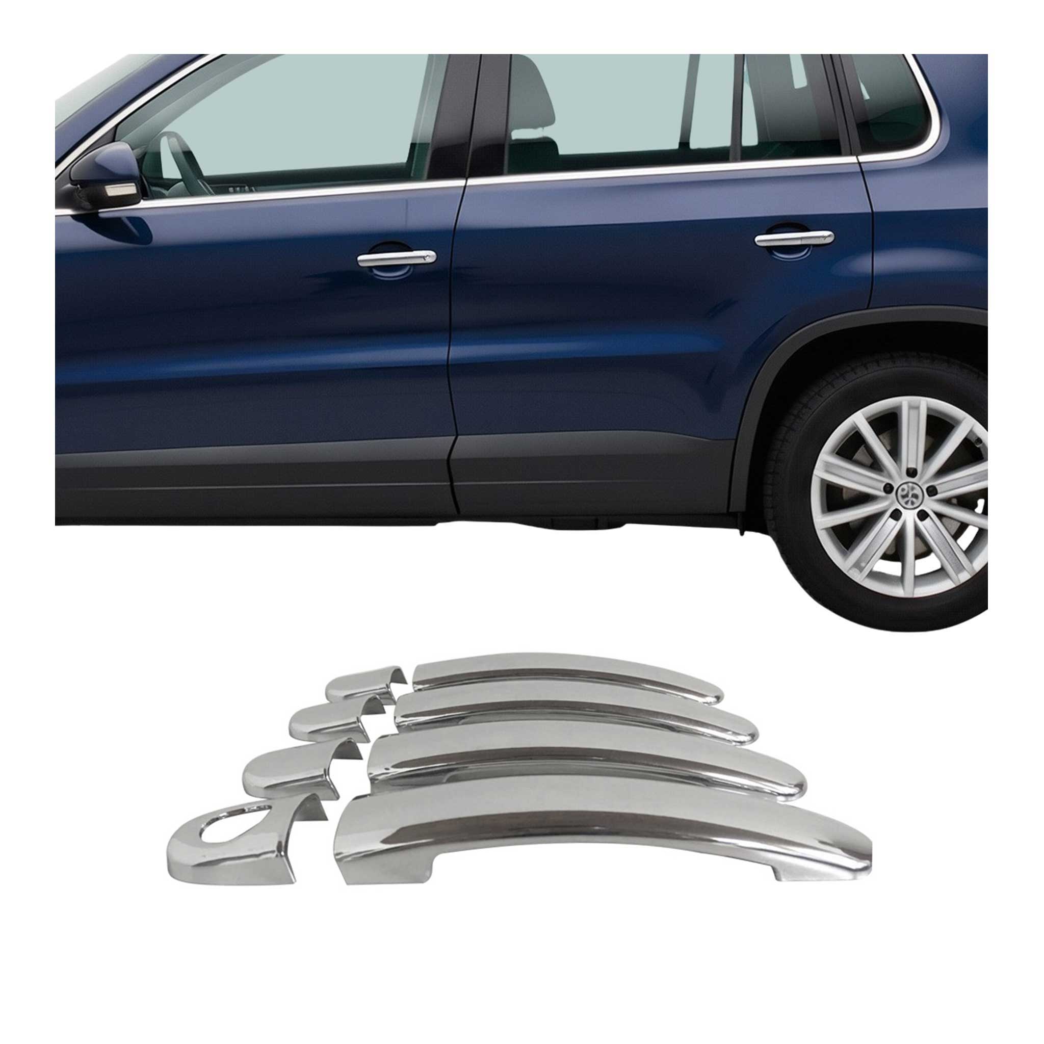 Türgriff Blende Türgriffkappen für VW Tiguan 2007-2016 Chrom ABS Silber 8x