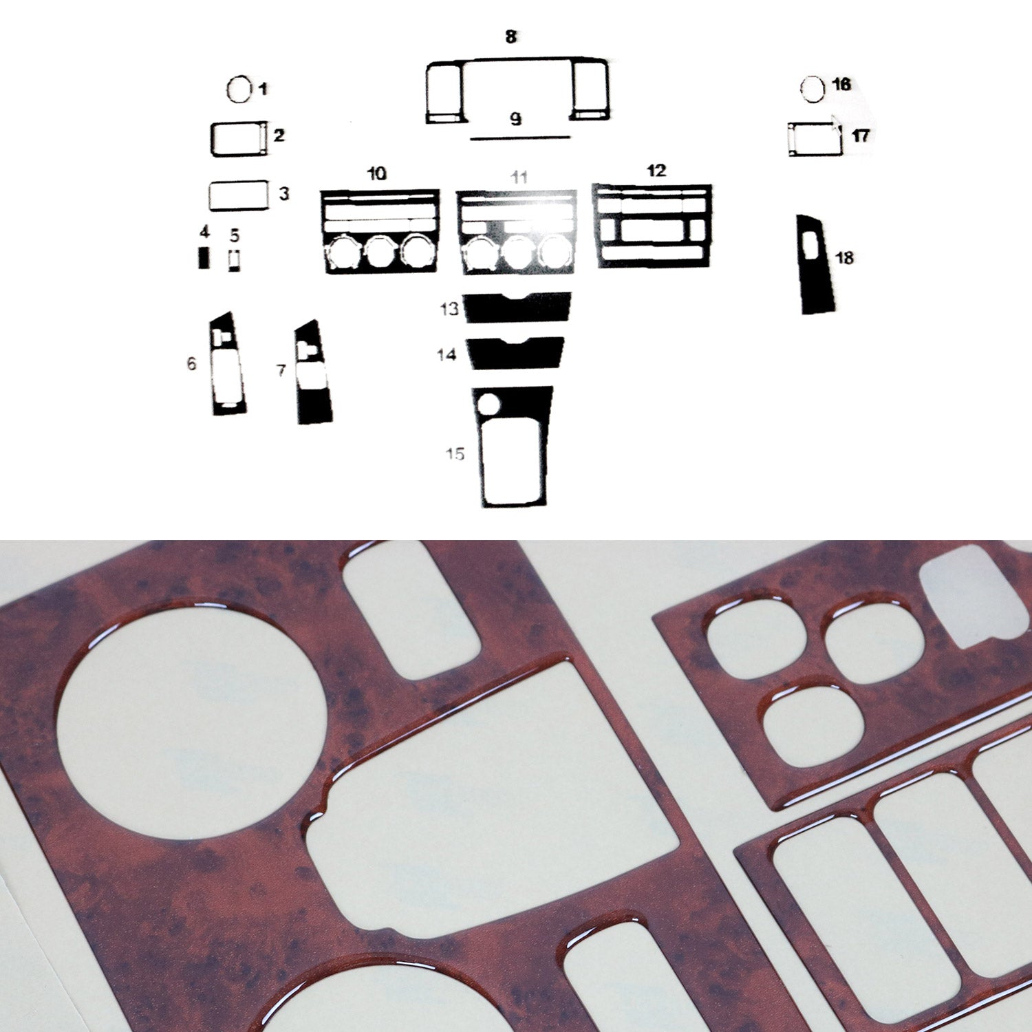 Innenraum Dekor Cockpit für Toyota Corolla 2002-2007 Wurzelholz Optik 18tlg