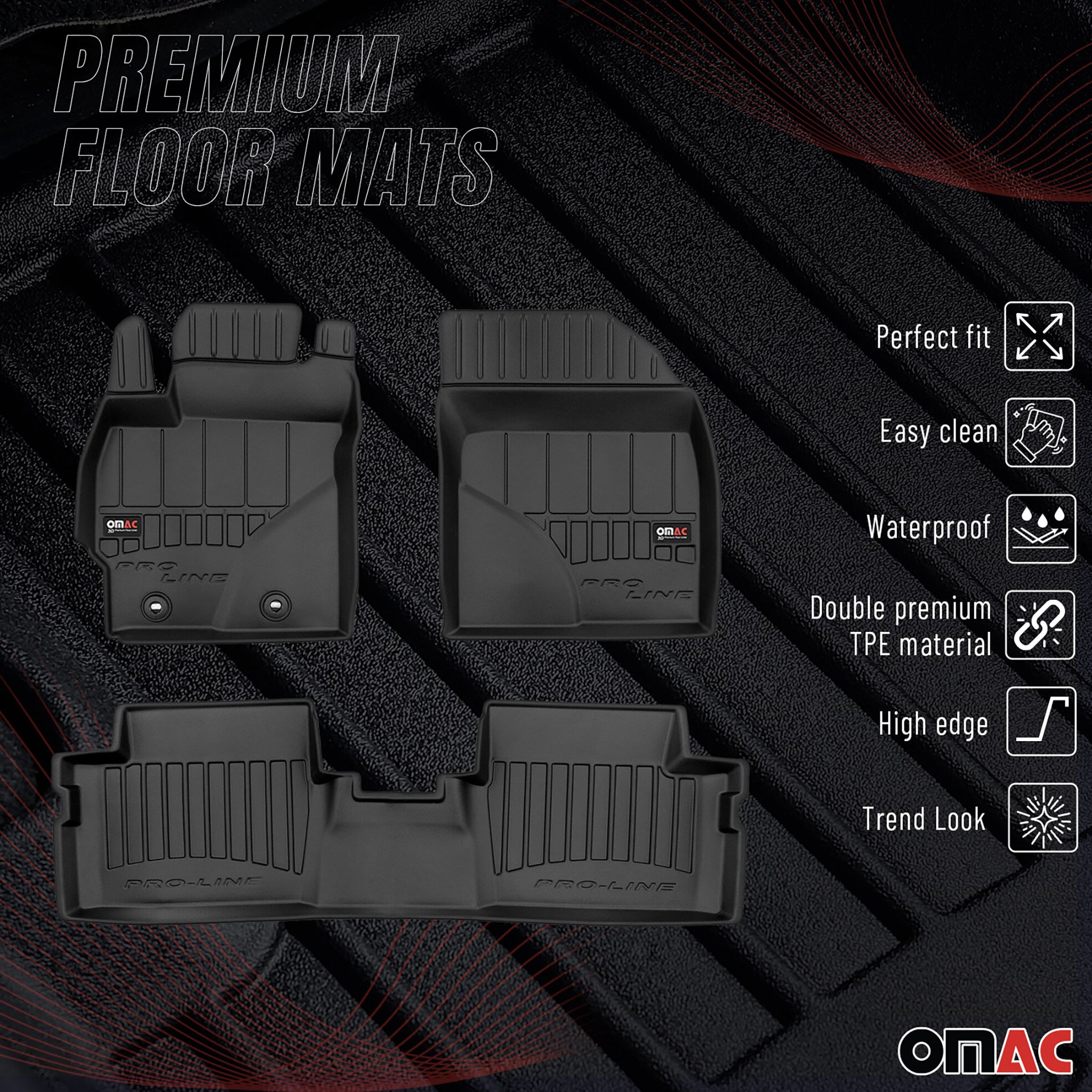 OMAC Gummi Fußmatten für Toyota Auris 2006-2013 Premium TPE Automatten 3tlg