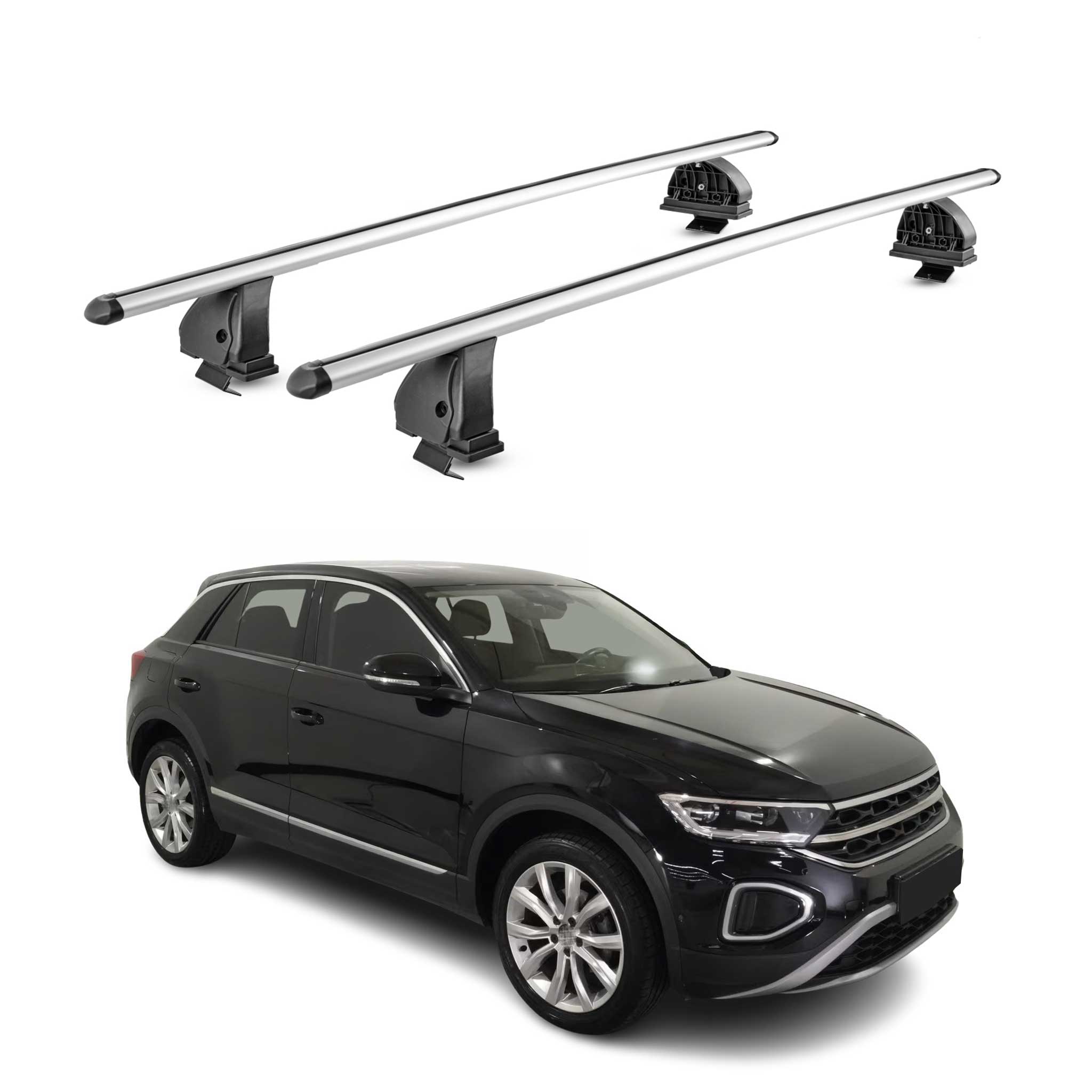 Alu Dachträger für VW T-Roc 2017-2025 5Tür TÜV T-Nut Abschließbar 2tlg Silber
