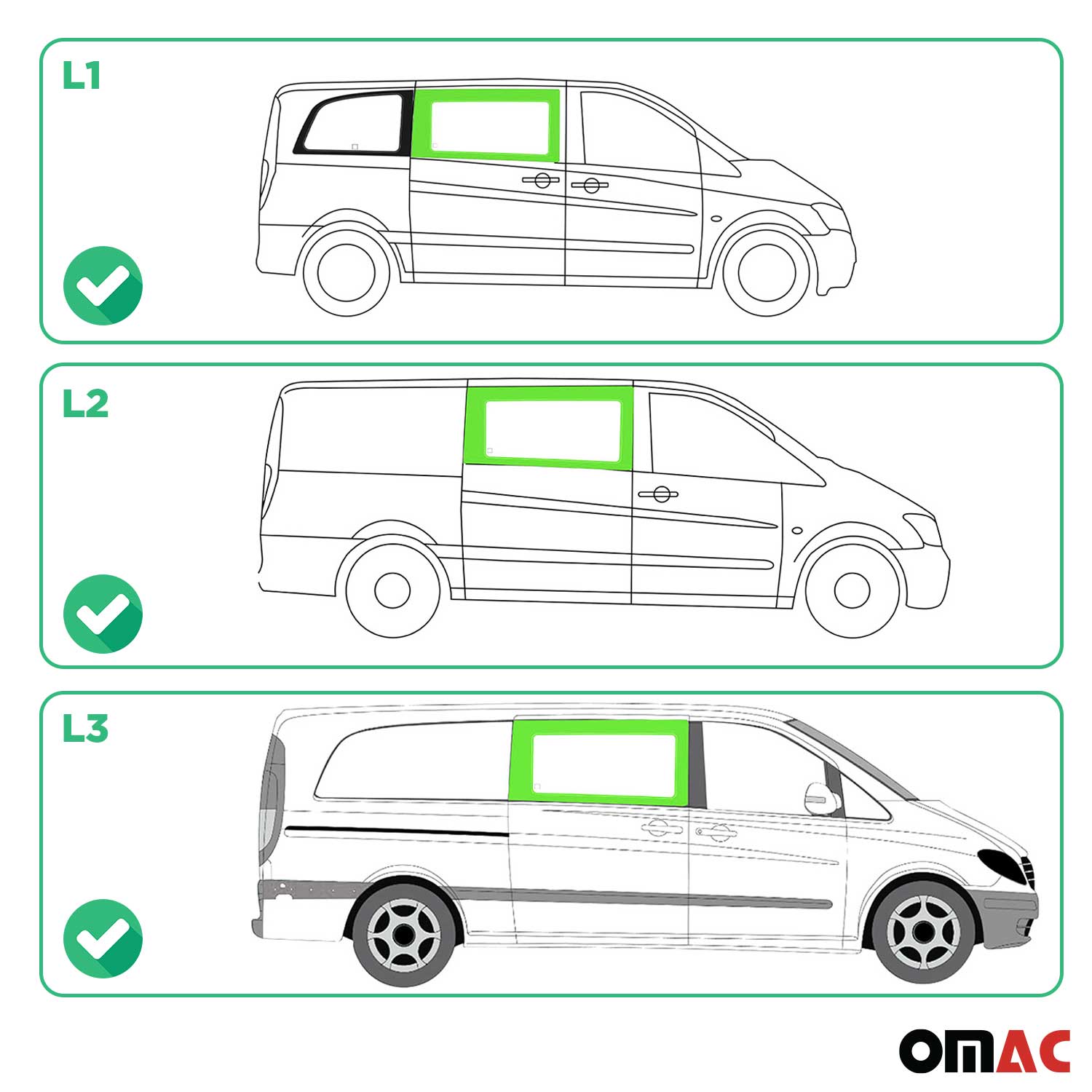 Seitenfenster Schiebetür für Mercedes Vito W639 2003-2014 Vorne Rechts L1 L2 L3