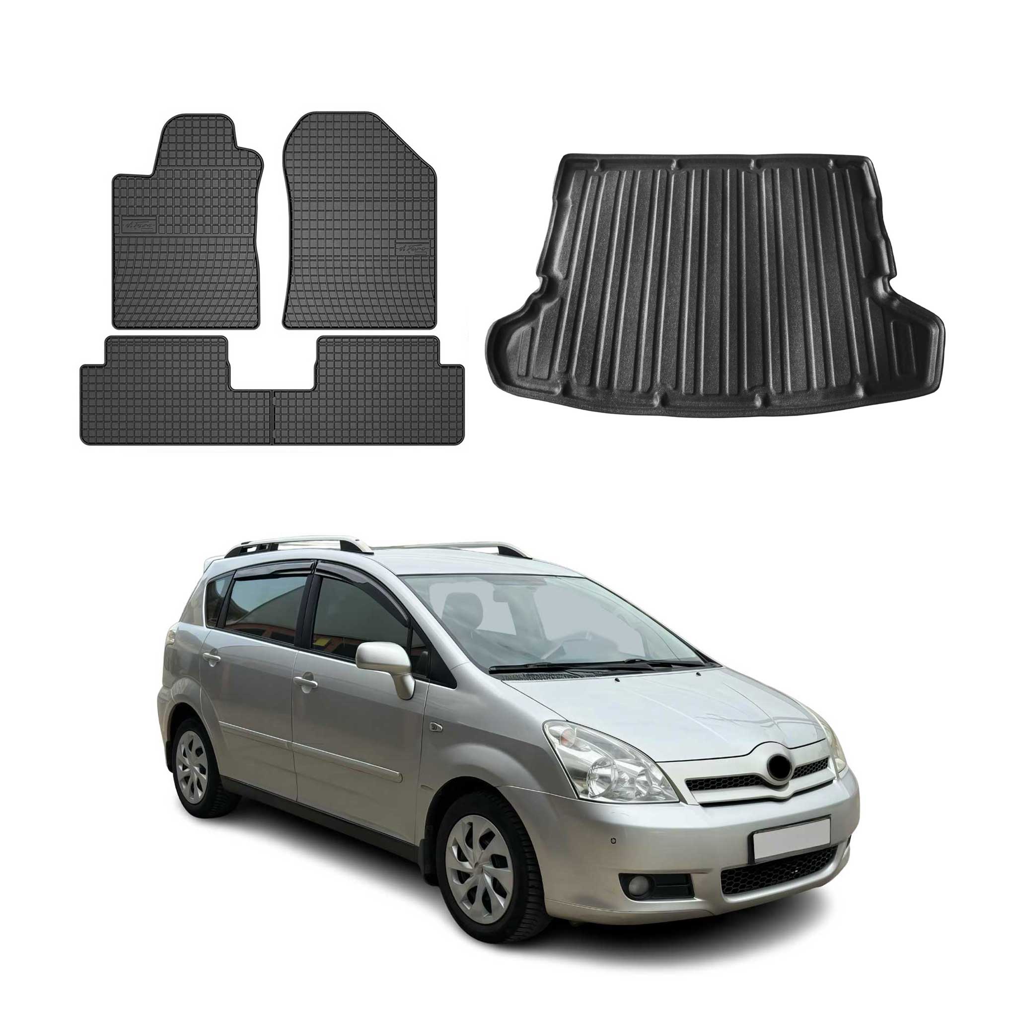 Fußmatten & Kofferraumwanne Set für Toyota Corolla Verso 2004-2009 Gummi 5x