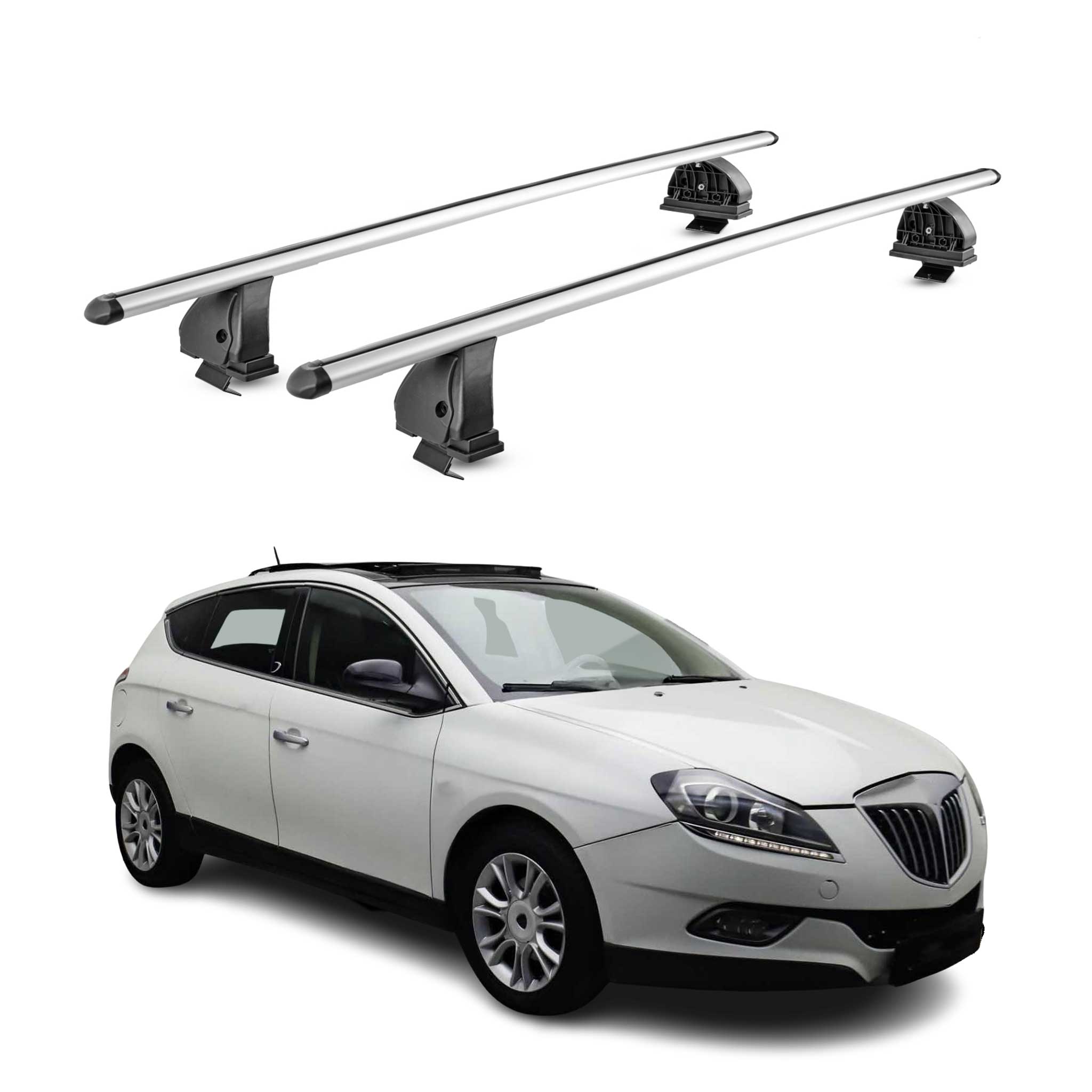 Alu Dachträger für Lancia Delta III 2008-2014 TÜV T-Nut 75 kg 2tlg Silber