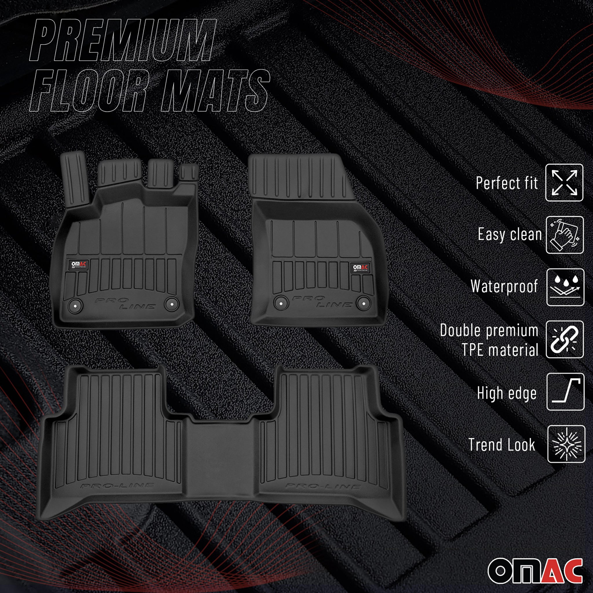 Fußmatten Gummimatten für VW Touran II 2015-2026 OMAC Premium 3D Schwarz TPE 3x
