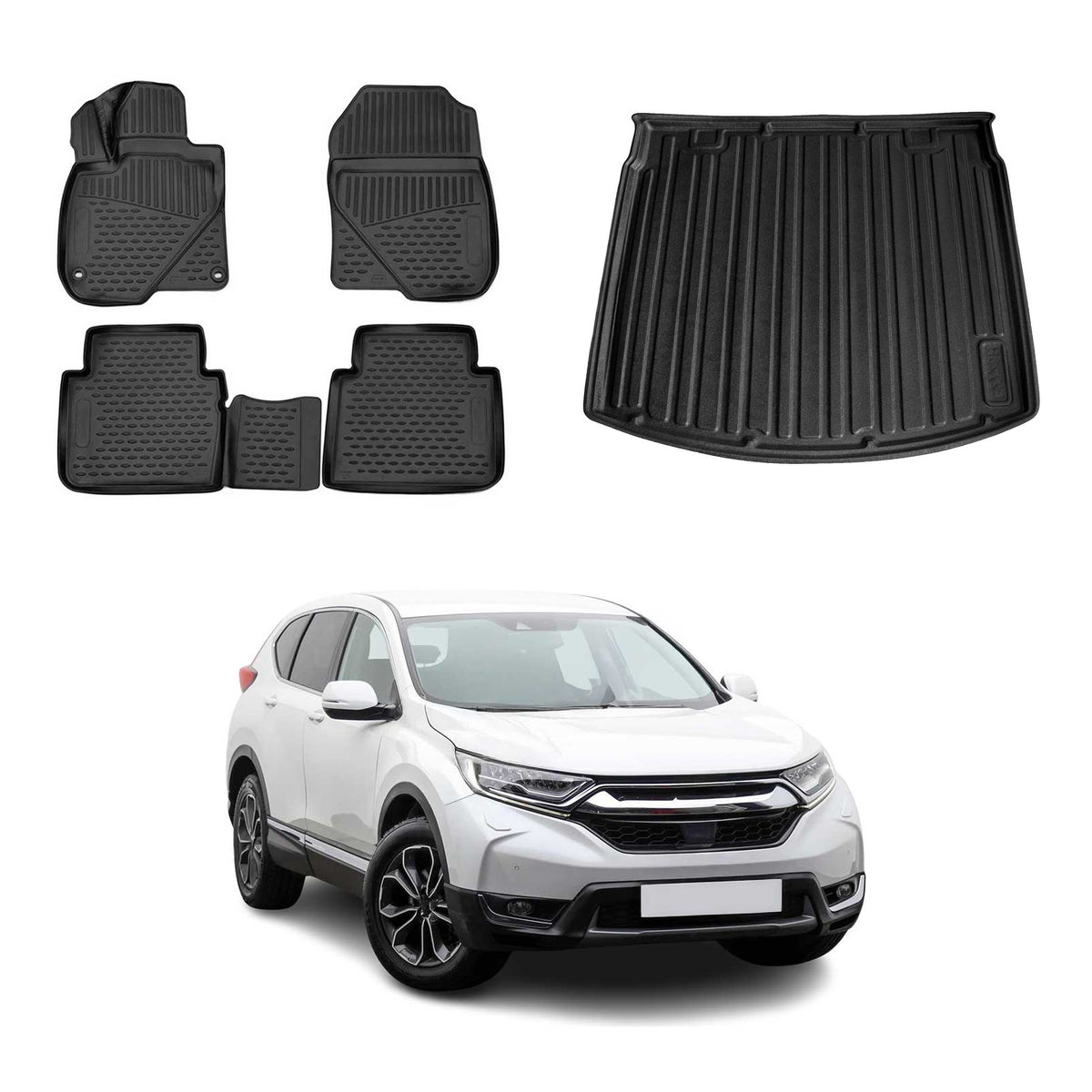 OMAC Fußmatten & Kofferraumwanne Set für Honda CR-V V 2017-2022 Schwarz