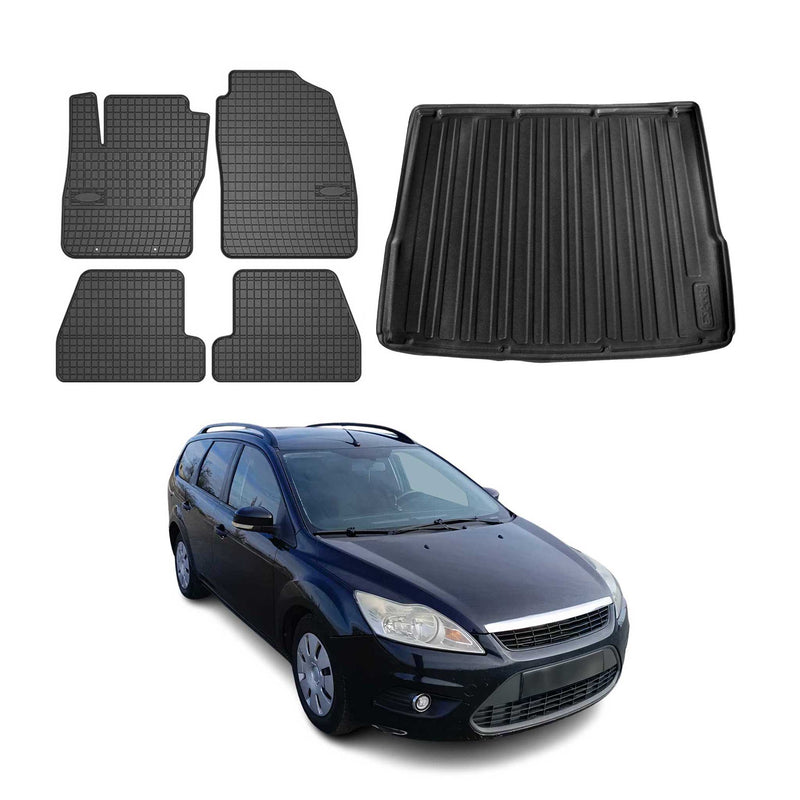 Fußmatten & Kofferraumwanne Set für Ford Focus mk2 2004-2011 Turnier Gummi 5x