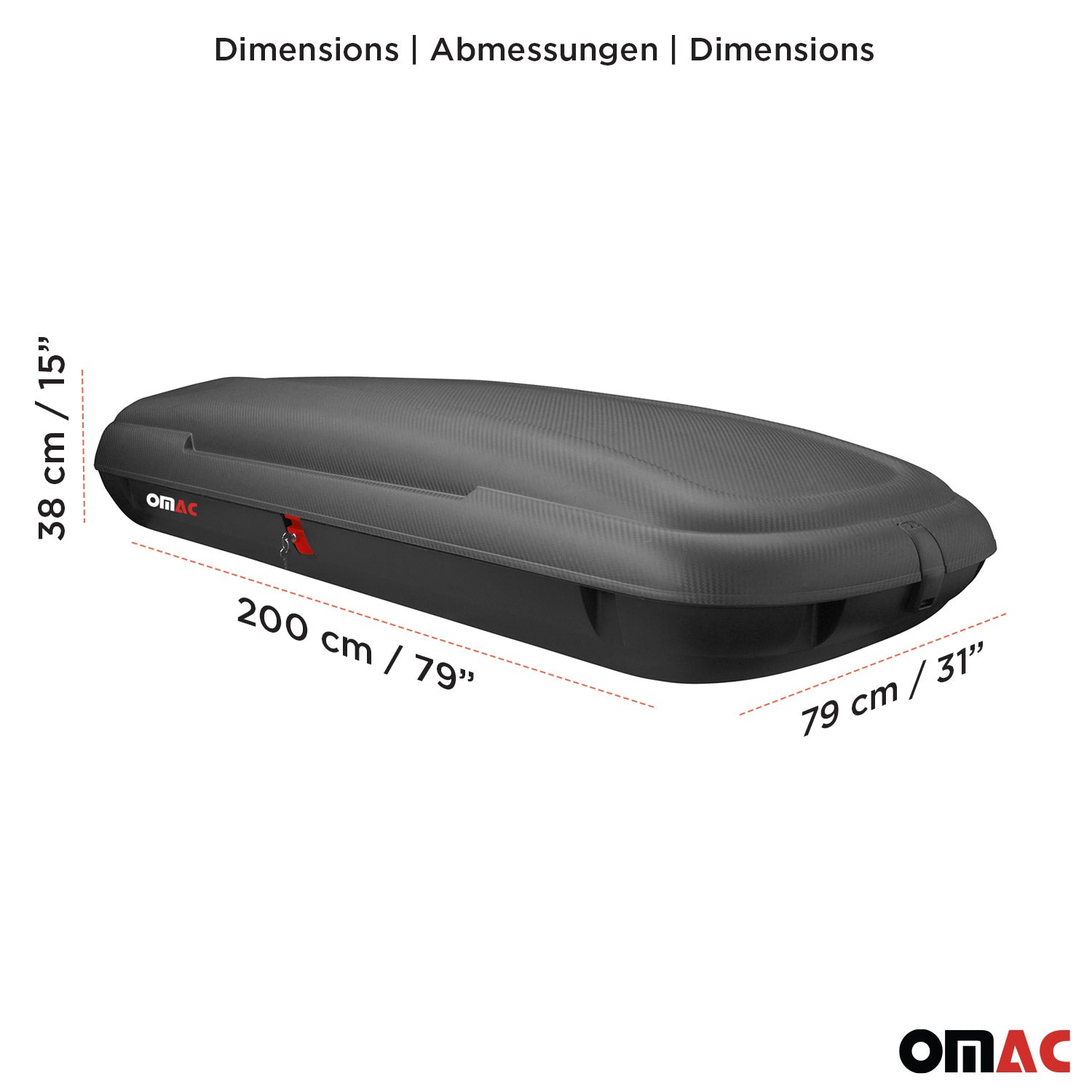 OMAC Dachbox Dachkoffer Gepäckbox 480 Liter Carbonlook Abschließbar Autobox TÜV