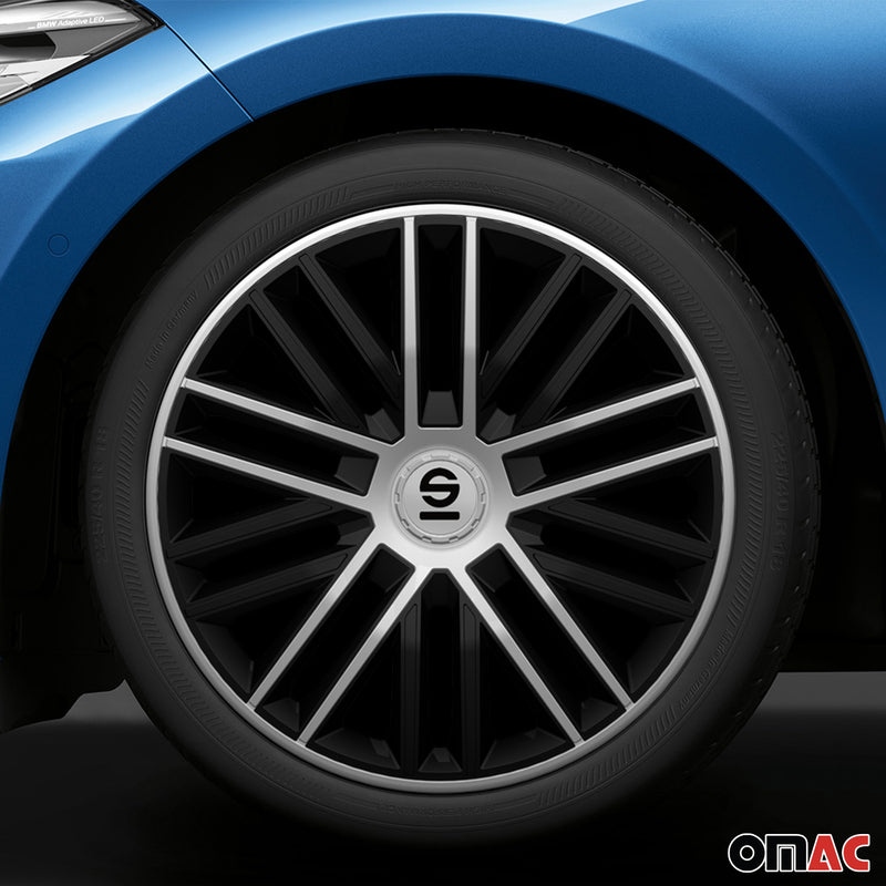 Radkappen Radzierblenden Sparco Bergamo 15" Zoll Abdeckung Set Schwarz Silber 4x