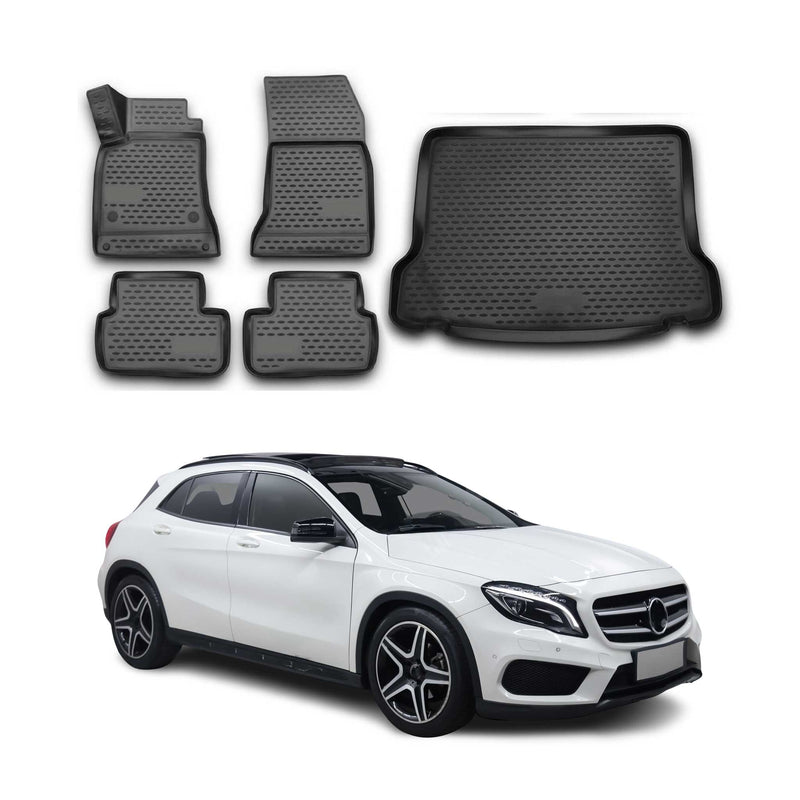 Fußmatten & Kofferraumwanne Set für Mercedes GLA X156 2013-2021 TPE Schwarz