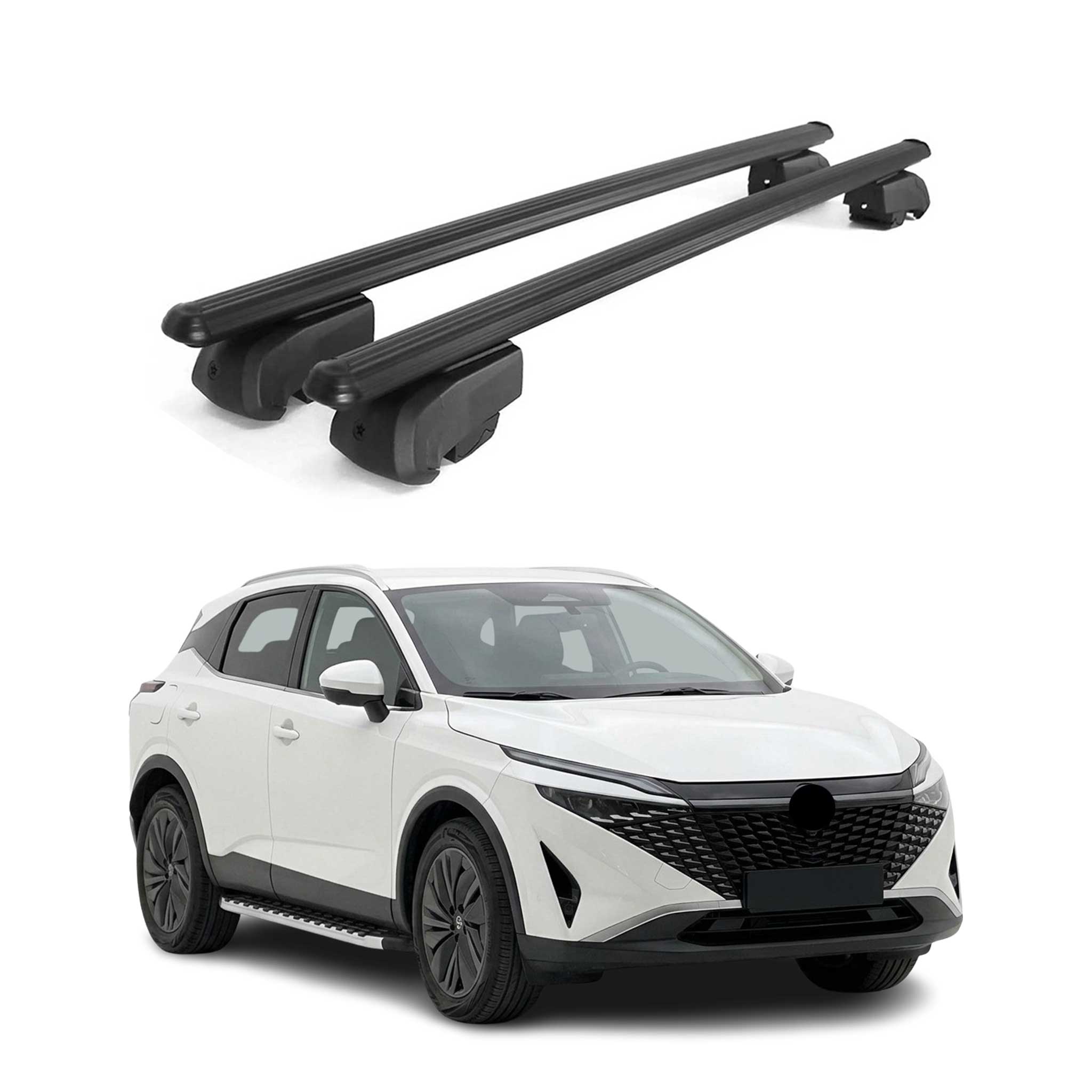 Dachträger Grundträger für Nissan Qashqai J12 2021-2026 Aluminium Schwarz 2tlg