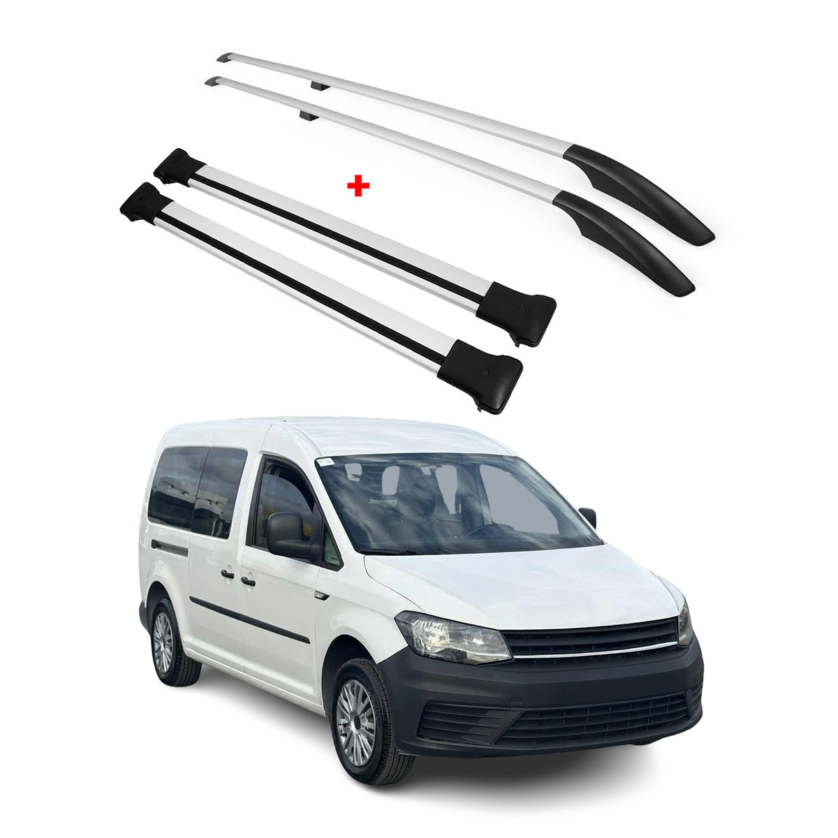 Dachreling + Dachträger Satz für VW Caddy Maxi 2015-2020 L2 Langer Alu Silber 4x