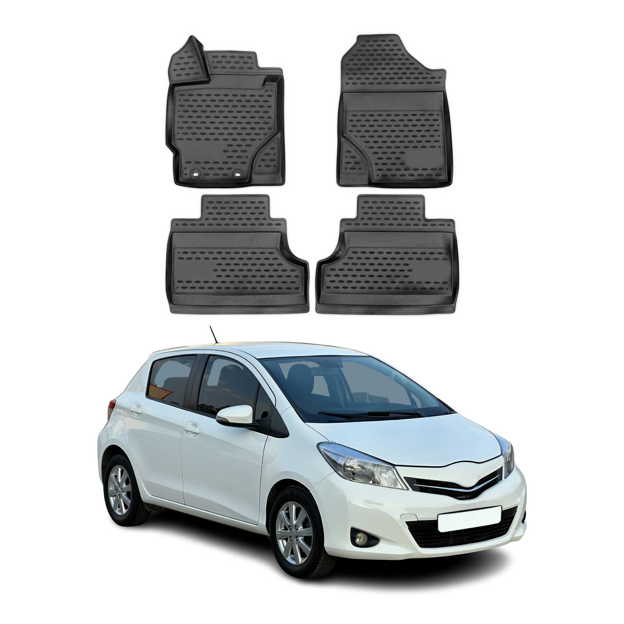OMAC Gummimatten Fußmatten für Toyota Yaris P13 2010-2024 TPE Matten Schwarz 4x