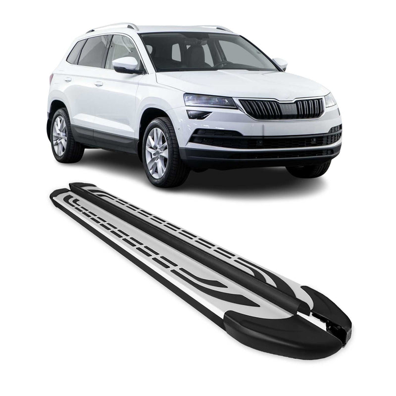 Trittbretter Seitenschweller für Skoda Karoq 2017-2025 Silber Schwarz 2 tlg