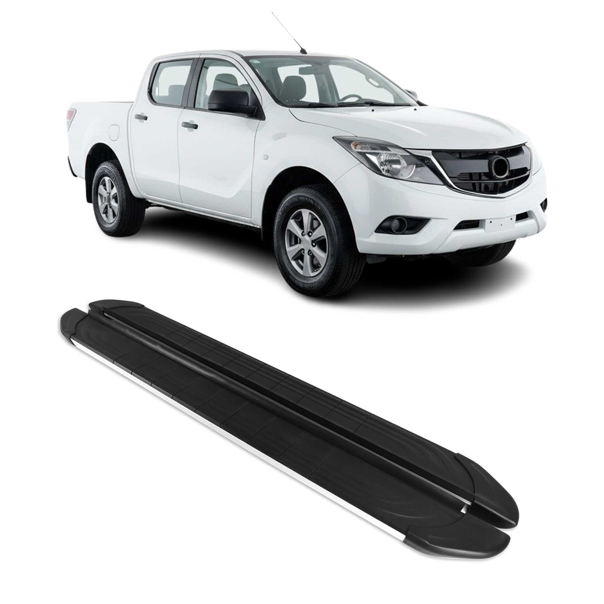 Trittbretter für Mazda BT-50 DoubleCab 2011-2020 Alu Schwarz Silber