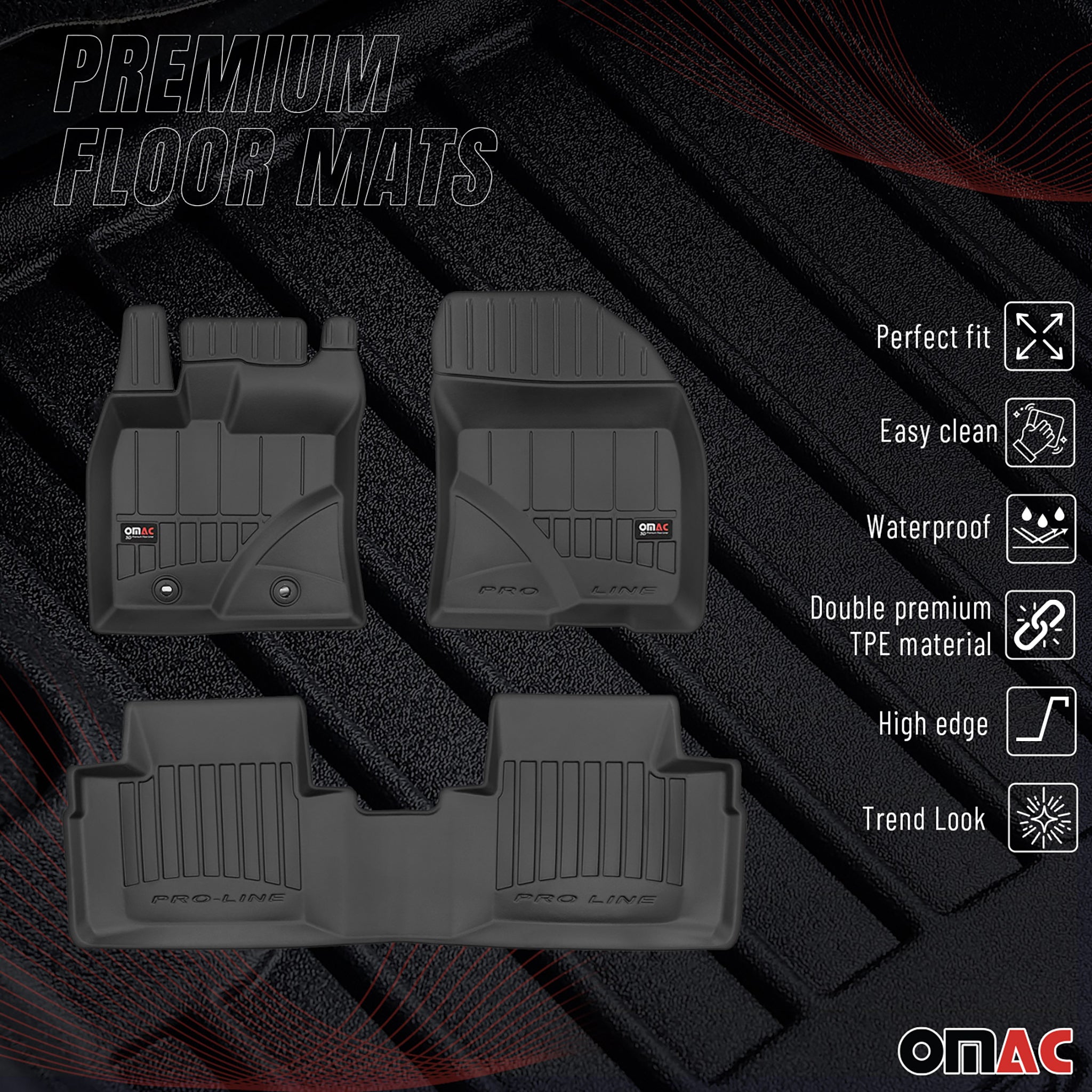 OMAC Gummi Fußmatten für Toyota Avensis 2009-2018 Premium TPE Automatten 3tlg