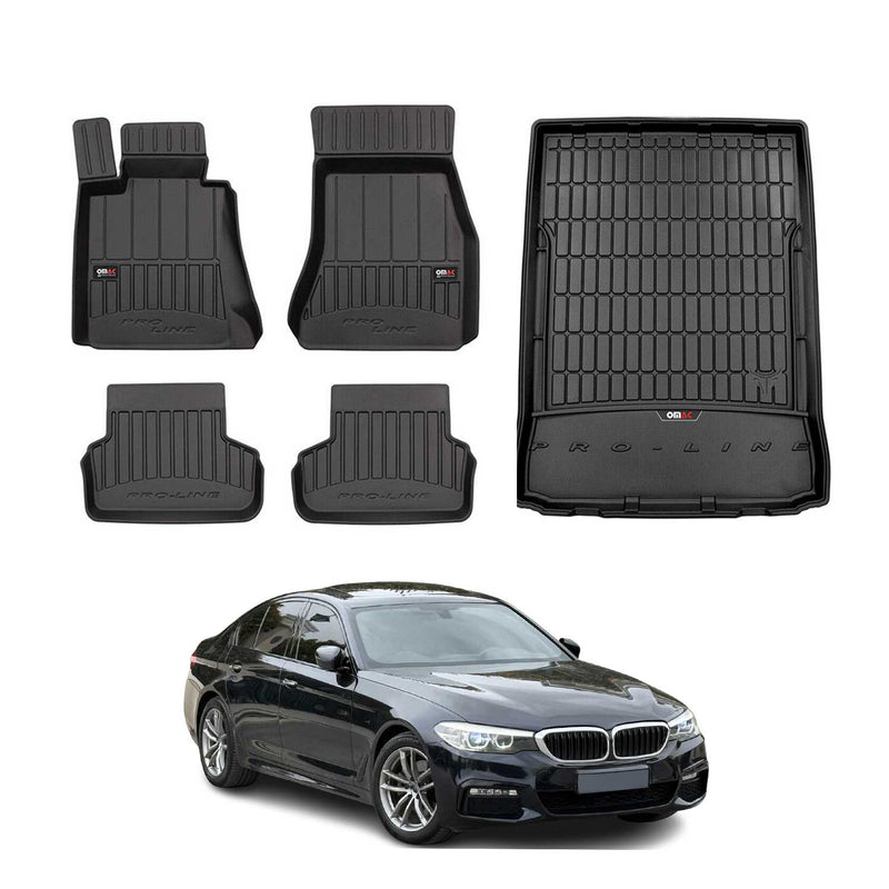 OMAC Fußmatten & Kofferraumwanne Set für BMW 5er G30 2017-2023 Gummi Schwarz 5x