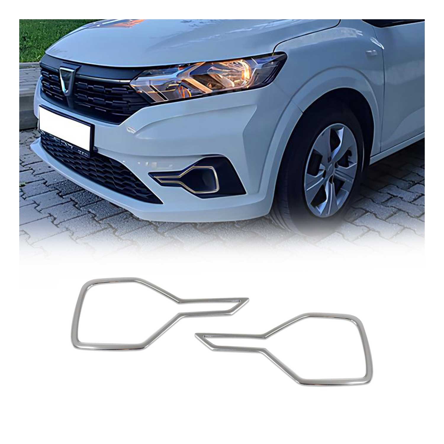 Nebelscheinwerfer Rahmen für Dacia Sandero III 2021-2026 Edelstahl Chrom 2x
