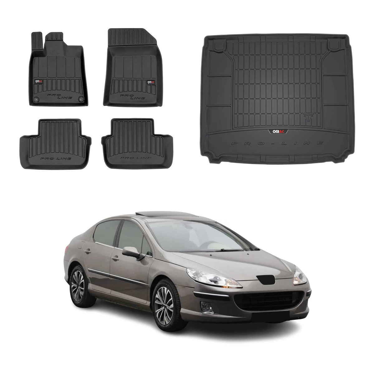 OMAC Fußmatten & Kofferraumwanne Set für Peugeot 407 Limo 2004-2011