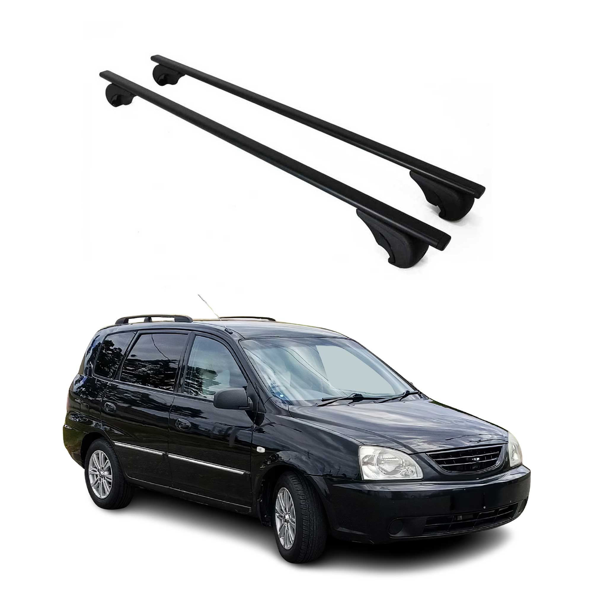 Dachträger Gepäckträger für Kia Carens 2002-2013 Grundträger Metall Schwarz 2tlg