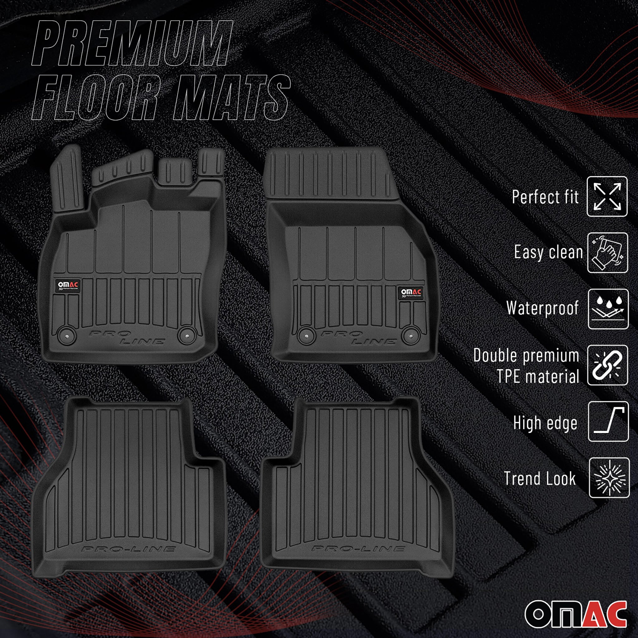 OMAC Gummi Fußmatten für VW Caddy 2020-2026 Premium TPE 3D Automatten Schwarz 4x