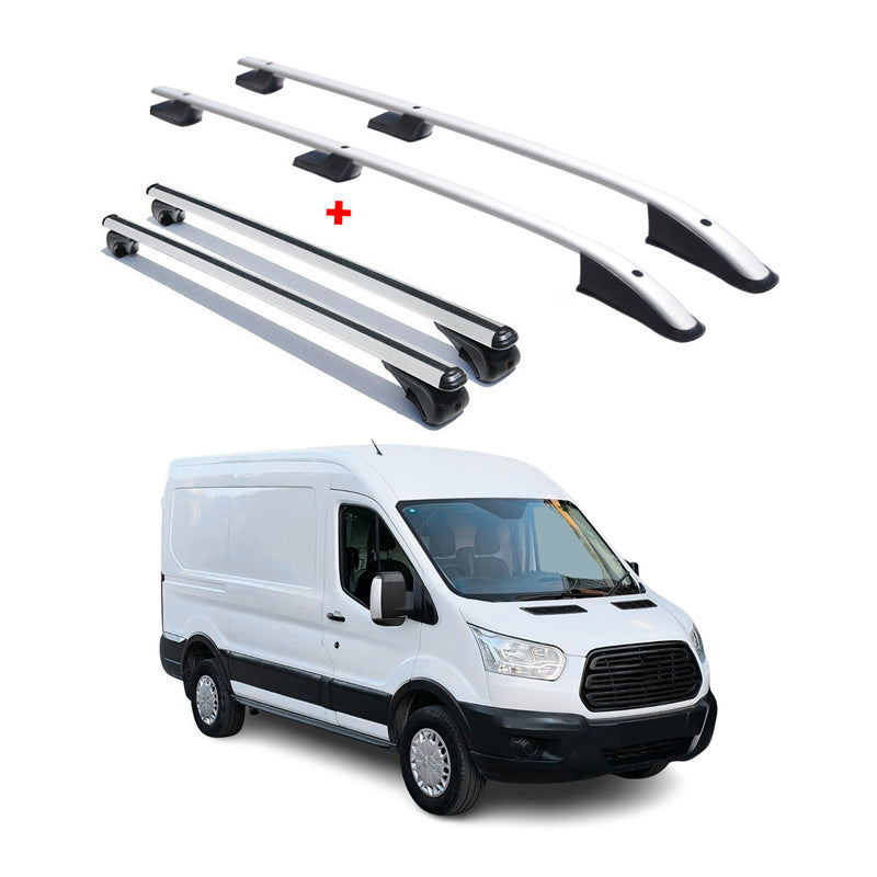 Dachträger + Dachreling SET für Ford Transit 2014-2025 L2 Mittel Alu Silber