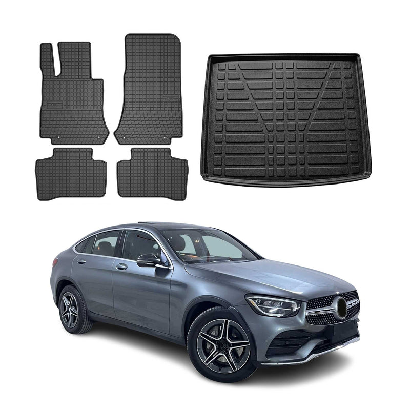 Fußmatten & Kofferraumwanne Set für Mercedes GLC 2015-2025 Gummi TPE Schwarz 5x