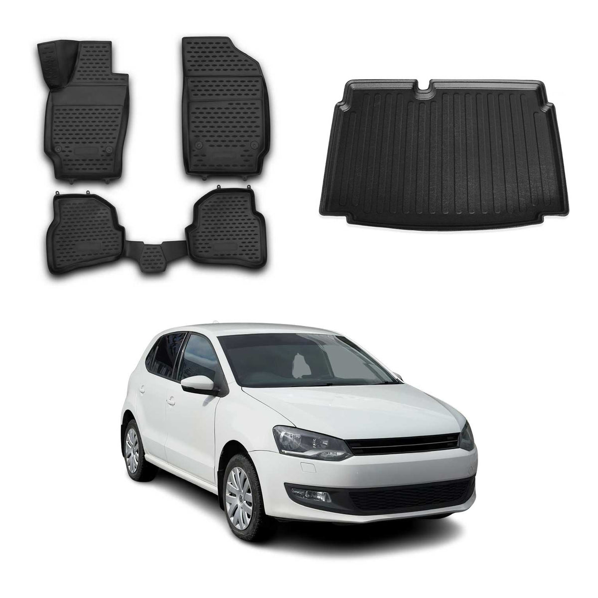 OMAC Fußmatten & Kofferraumwanne Set für VW Polo Schrägheck 2009-2014
