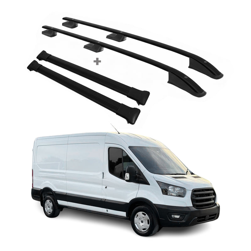 Dachreling + Dachträger für Ford Transit 2014-25 L3 Langer Radstand Alu Schwarz