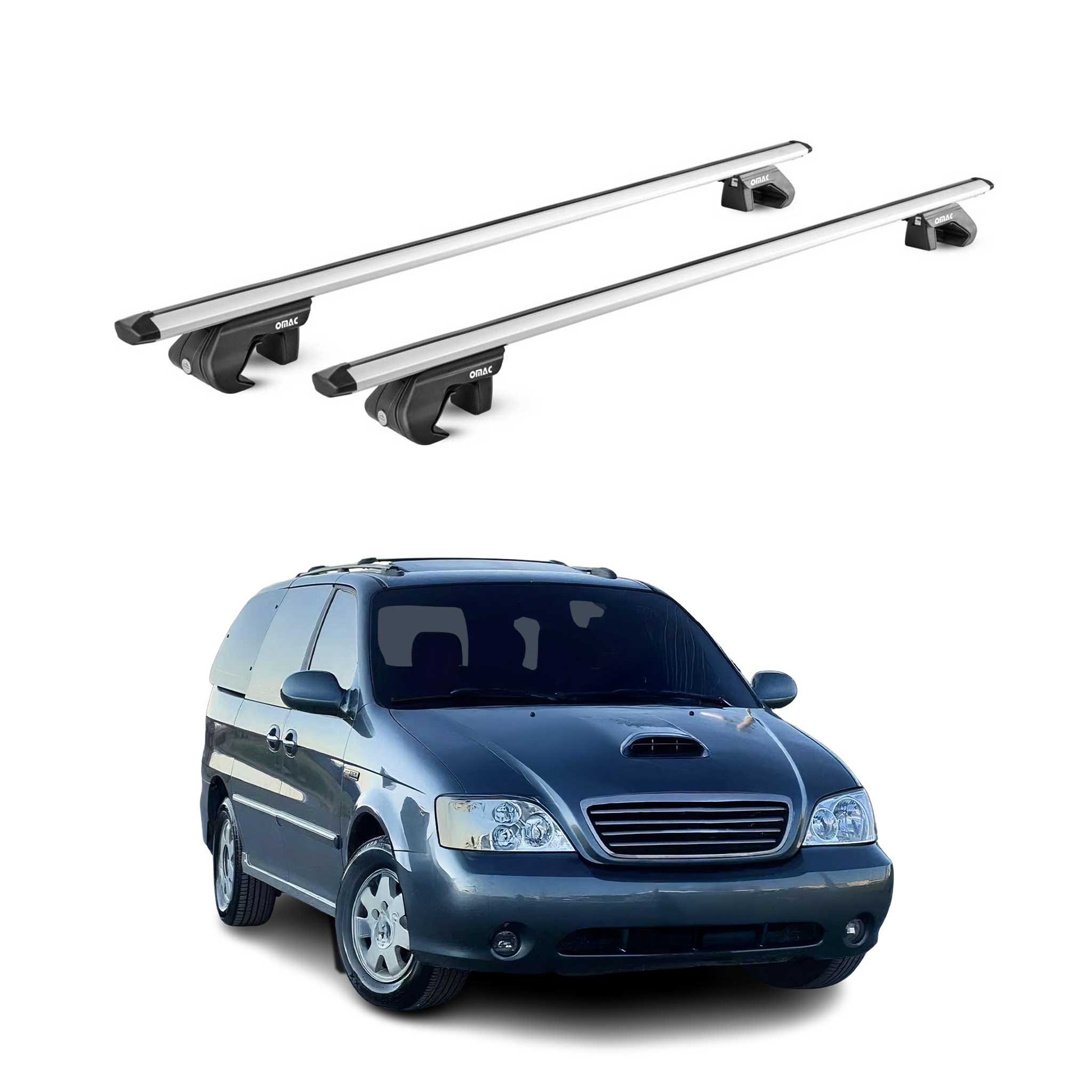 Dachträger Grundtäger für Kia Carnival 1998-2005 90kg Aluminium Silber 2 tlg ABE