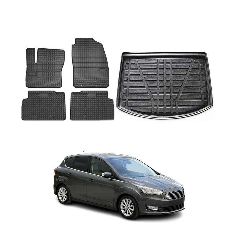 Fußmatten & Kofferraumwanne Set für Ford C-Max 2010-2019 5tür Gummi Schwarz 5x