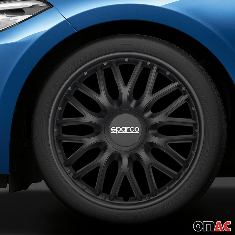 Radkappen Radzierblenden Sparco Roma 15" Zoll Auto Abdeckung Set Schwarz 4x