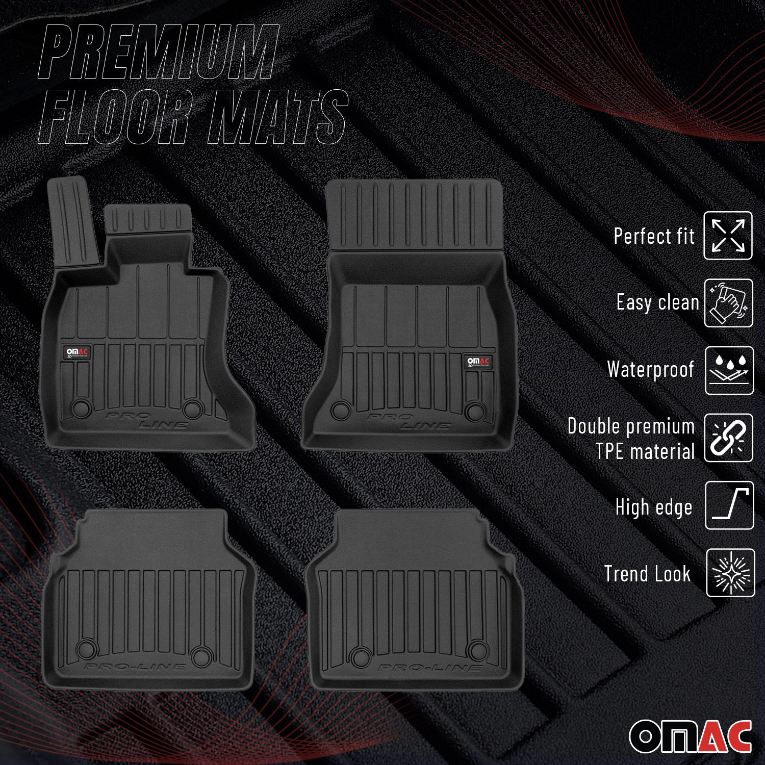 OMAC Gummi Fußmatten für BMW 5er Gran Turismo F07 2009-2017 Premium TPE 4x