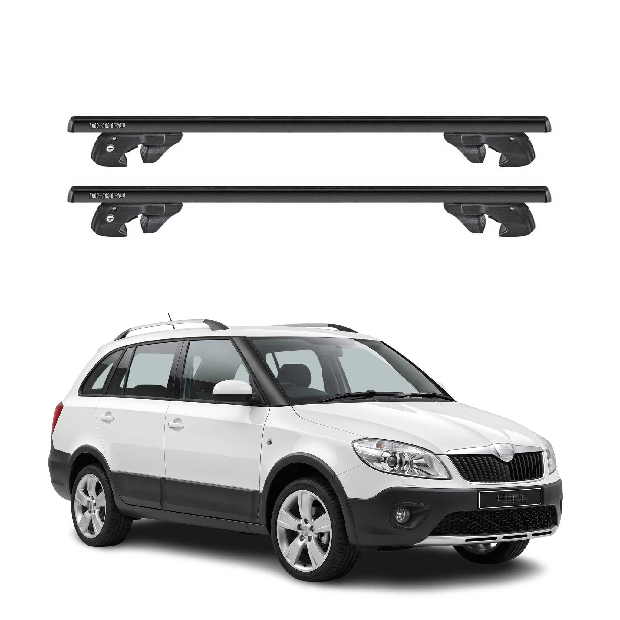 Dachträger Grundtäger für Skoda Fabia Scout 2009-2014 Alu 90kg TÜV Schwarz 2tlg