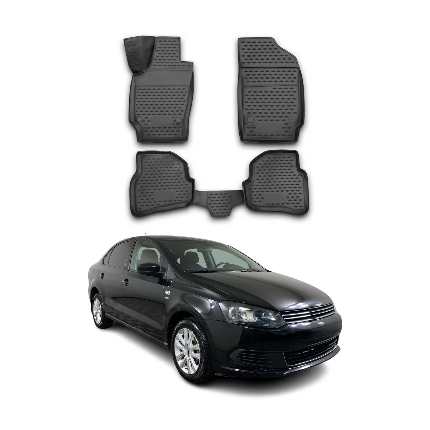 OMAC Gummimatten Fußmatten für VW Polo Stufenheck 2010-2020 TPE Schwarz 4x