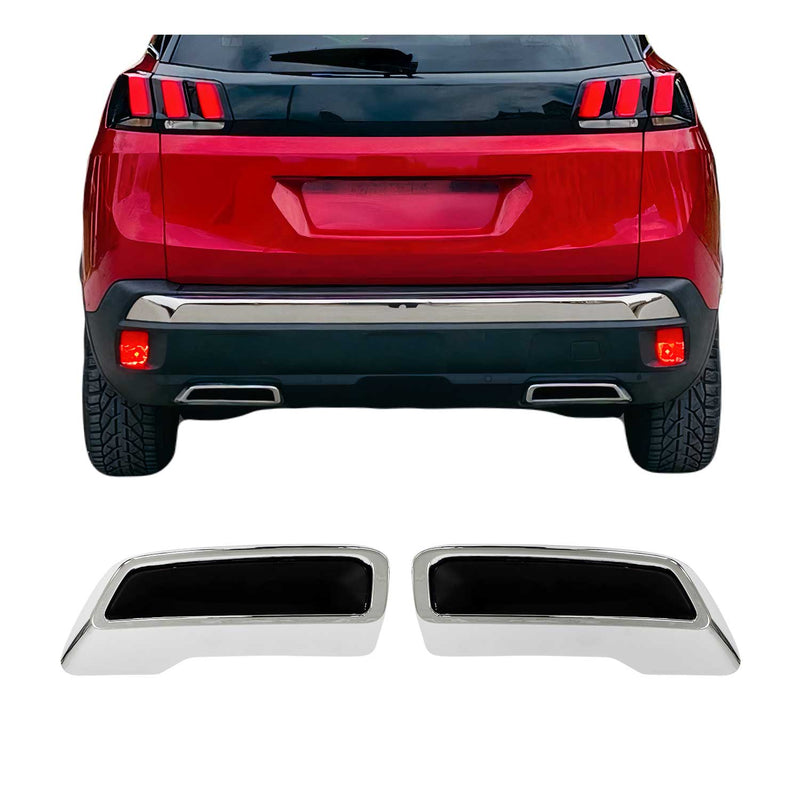 Stoßstangen Diffusor Auspuffrahmen für Peugeot 3008 2016-2020 Chrom ABS 2 tlg