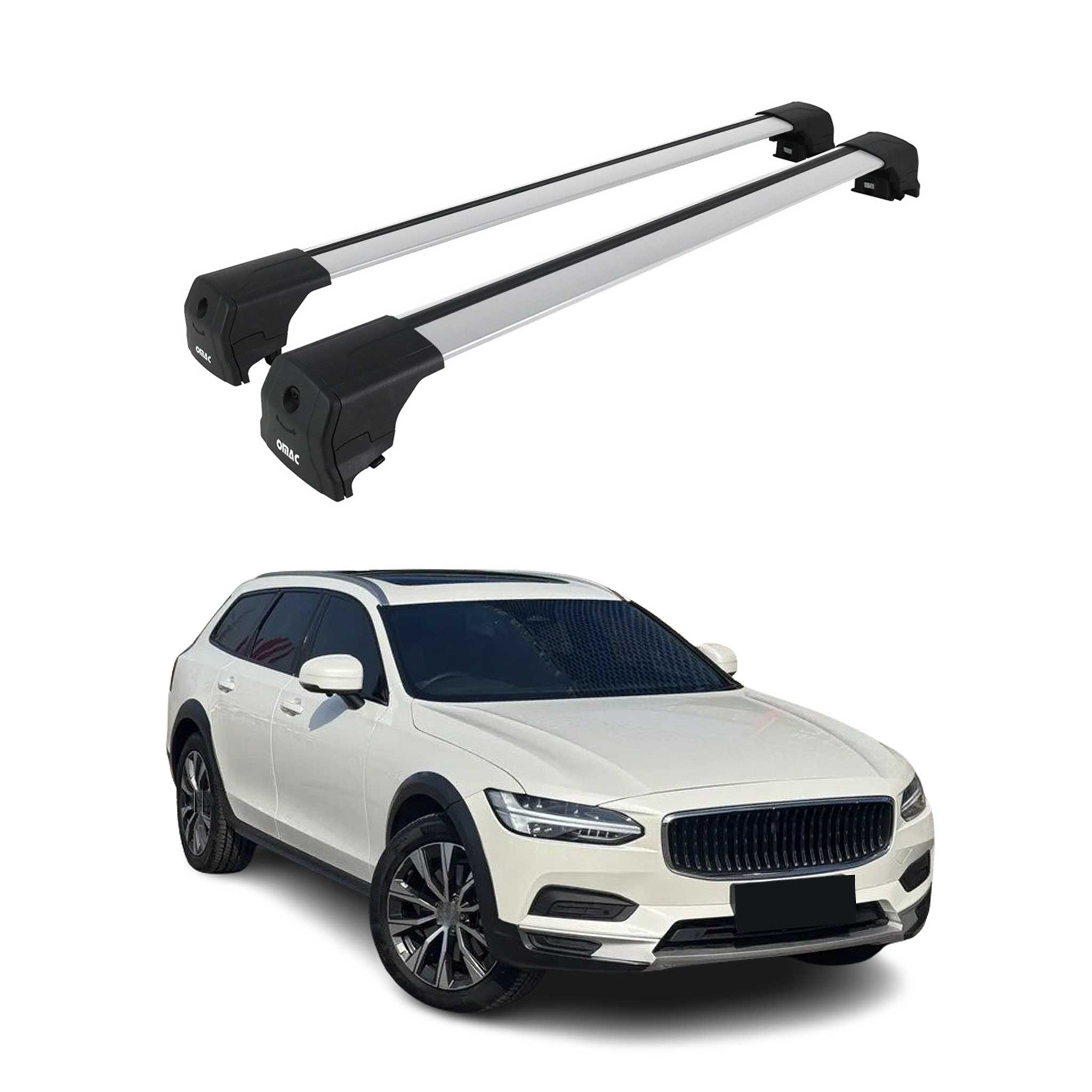 Dachträger Grundtäger für Volvo V90 2017-2024 75kg Aluminium Silber 2tlg