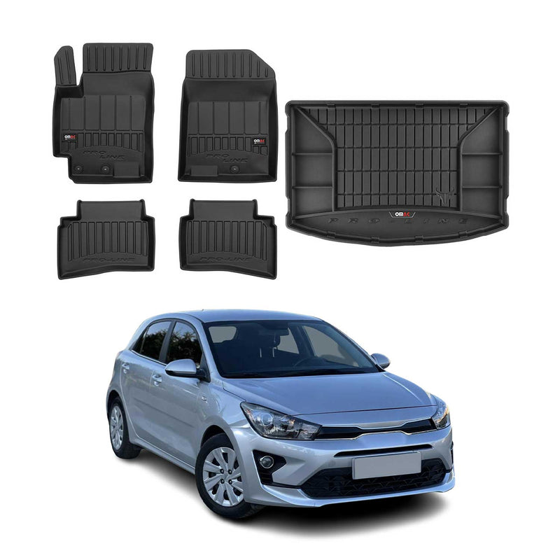 OMAC Fußmatten & Kofferraumwanne Set für Kia Rio 2017-2020 Gummi TPE Schwarz 5x