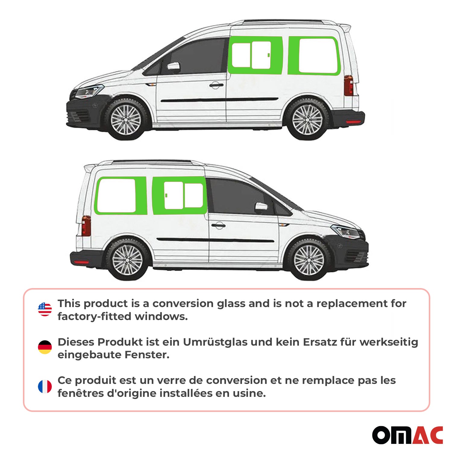 Seitenfenster Schiebefenster VW Caddy 2003-2020 Autoglas Links Rechts Set 4x L1