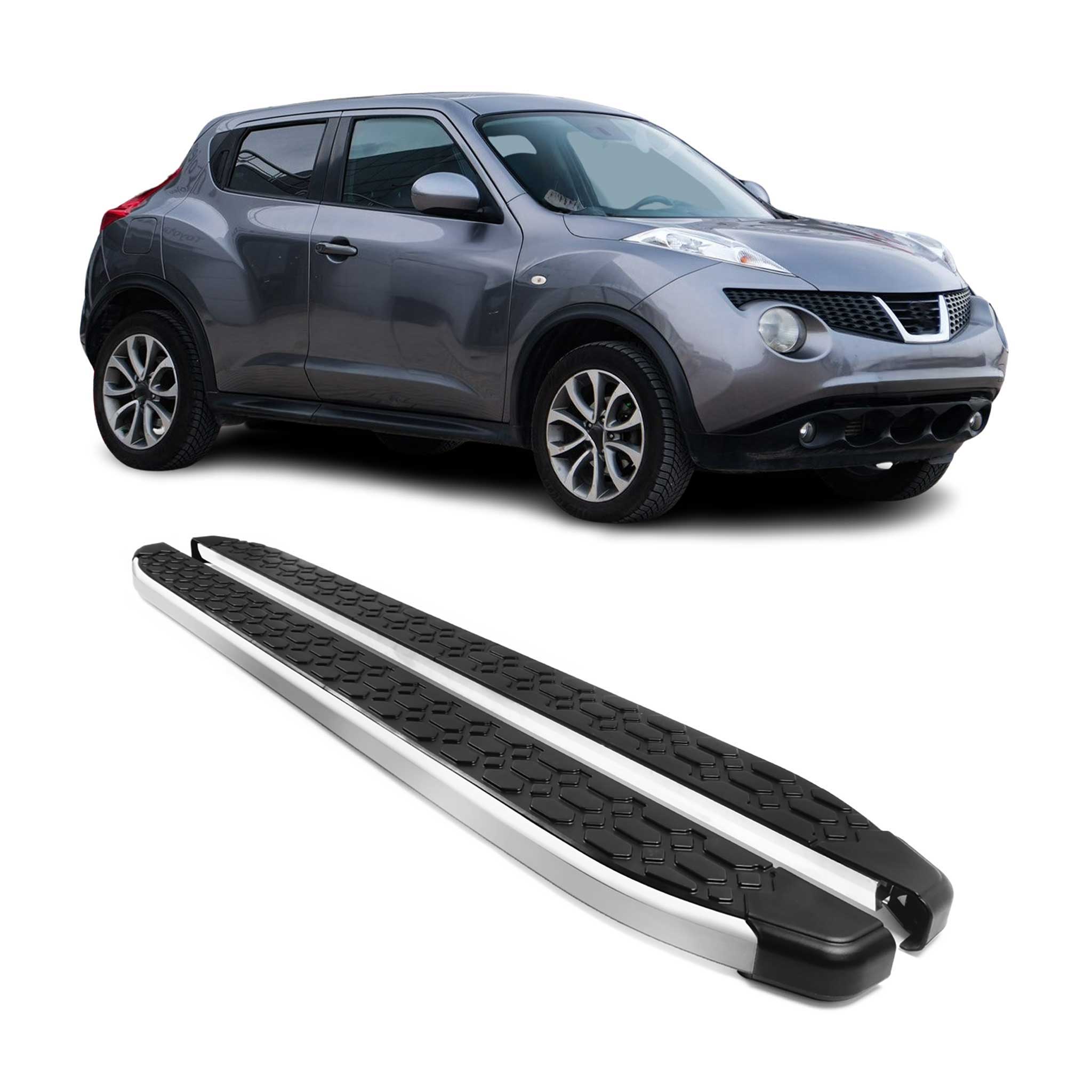 Alu Trittbretter Seitenschweller für Nissan Juke I 2010-2019 Schwarz Silber 2tlg