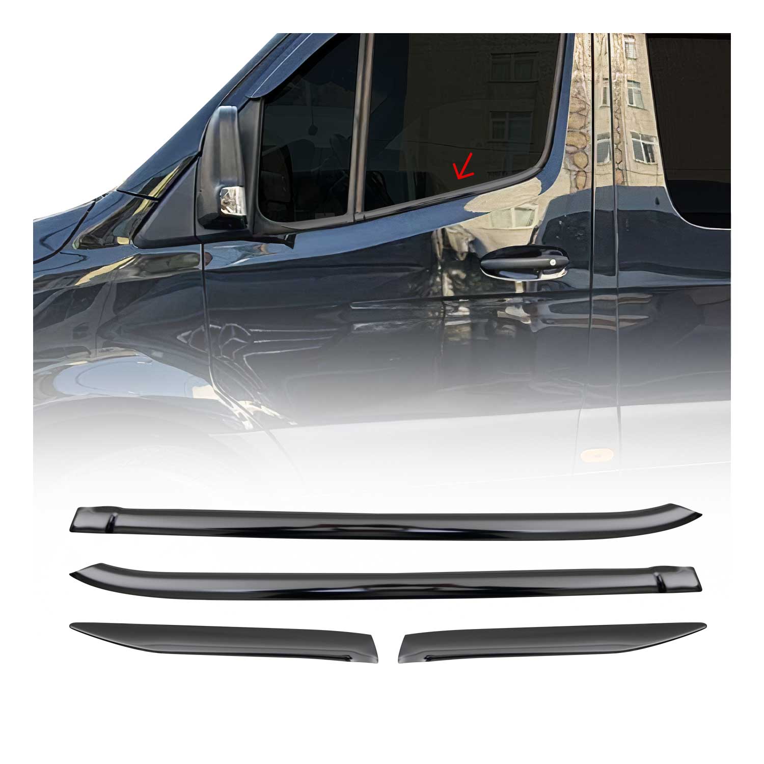 Fensterleisten Zierleisten für Mercedes Sprinter 2018-2026 Edelstahl Dunkel 4tlg