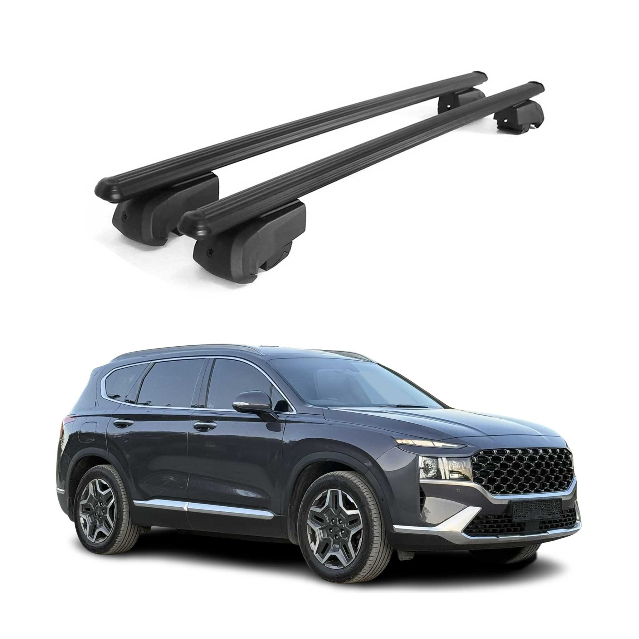 Dachträger Gepäckträger für Hyundai Santa FE TM SUV 2019-2021 ABE Schwarz 2x