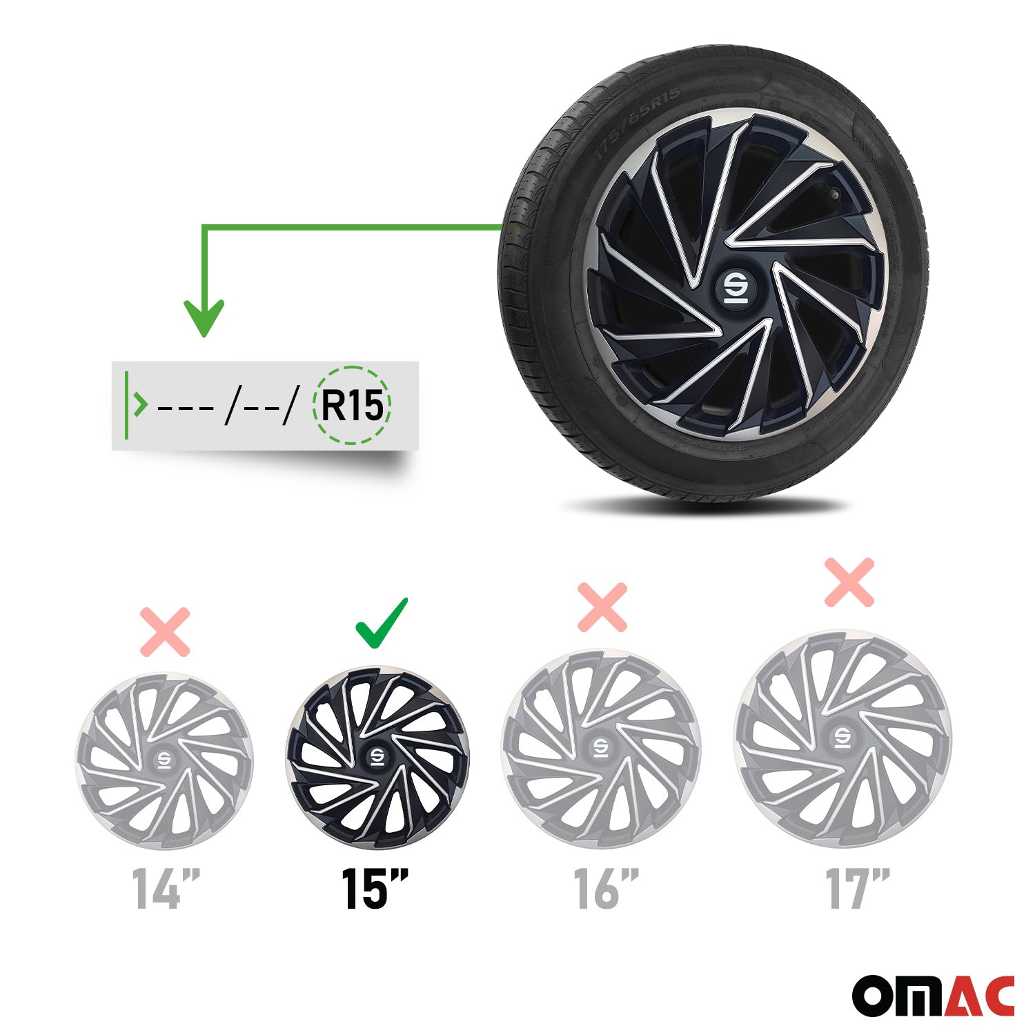 Radkappen Radzierblenden Sparco Varese 15" Zoll Abdeckung Set Silber Schwarz 4x