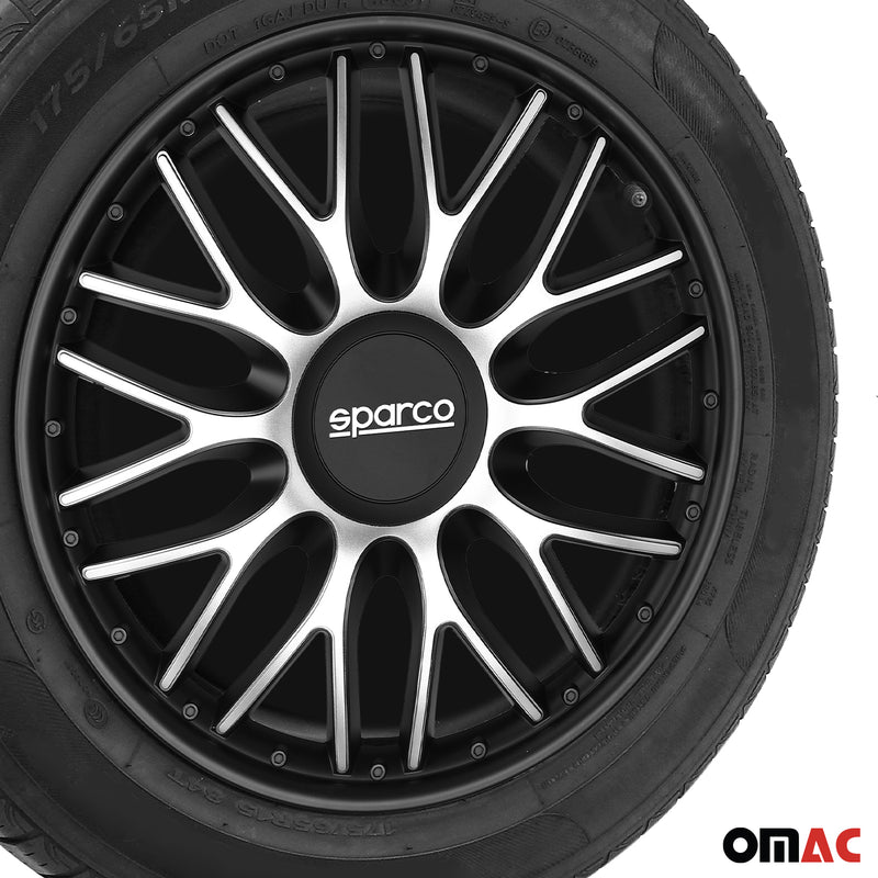 Radkappen Radzierblenden Sparco Roma 15" Zoll Abdeckung Set Silber Schwarz 4x