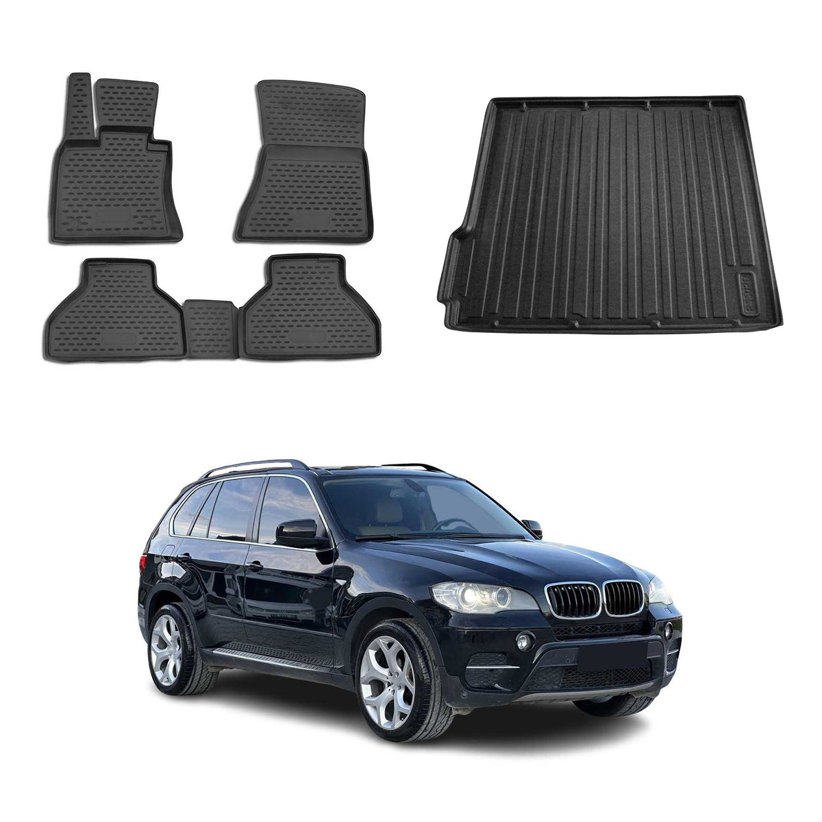 OMAC Fußmatten & Kofferraumwanne Set für BMW X5 E70 2007-2013 Schwarz