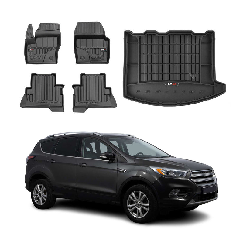 OMAC Fußmatten & Kofferraumwanne Set für Ford Kuga 2013-2019 Gummi Schwarz 5x