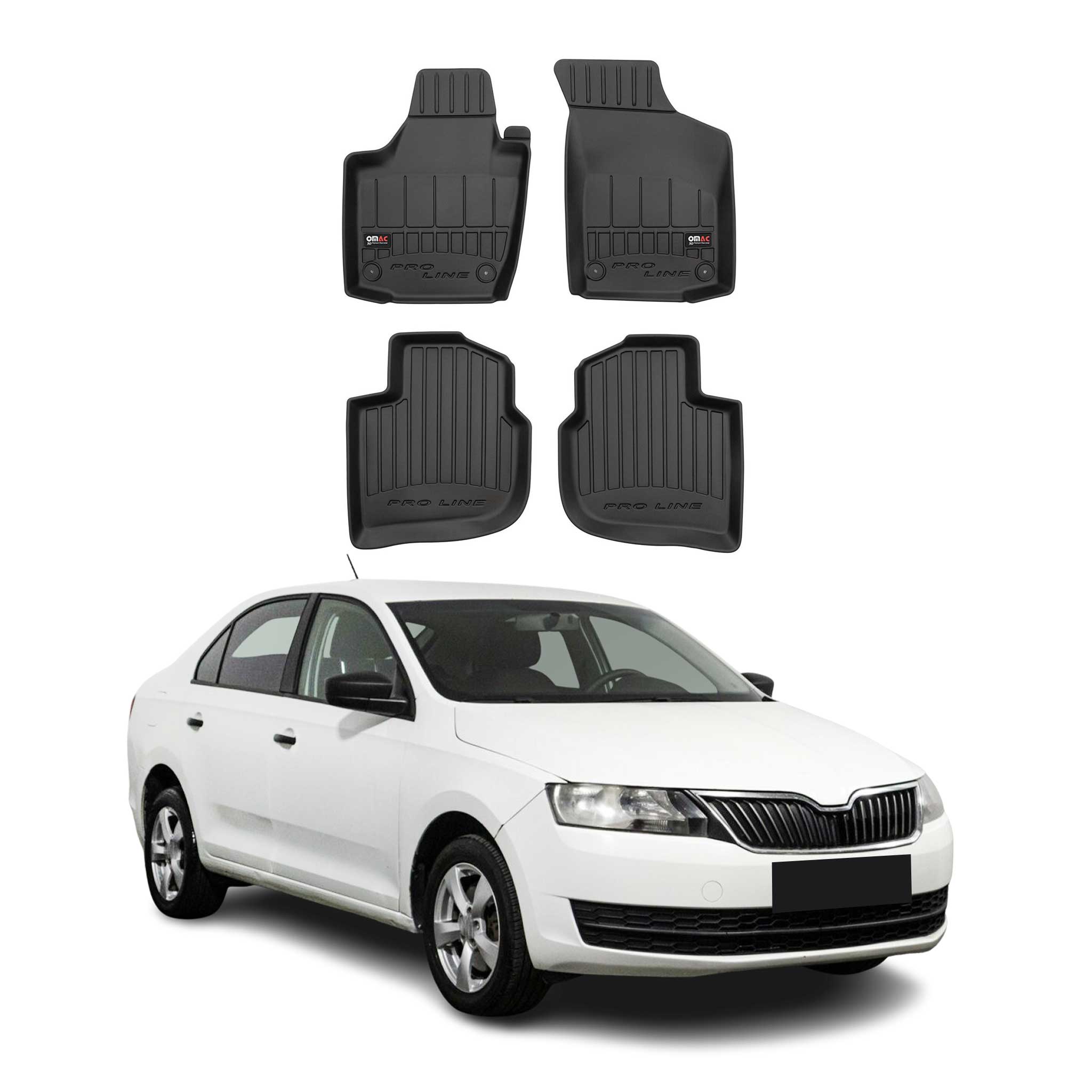 OMAC Gummi Fußmatten für Skoda Rapid 2012-2019 Premium TPE Automatten Schwarz 4x